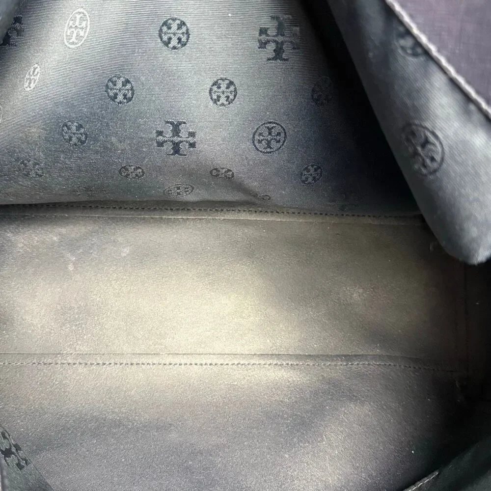 Tory Burch Navy Blue Saffiono Robinson Clutch Textured Leather Tote